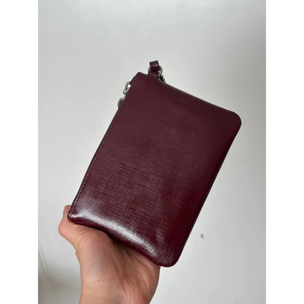 Coach Wristlet Patent Leather F52137 Maroon Burgundy Bow Small Handbag Sherry